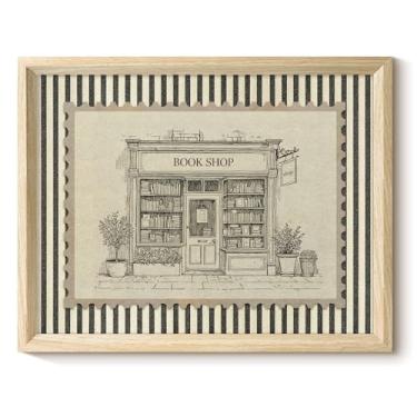 Imagem de VIYYIEA Texturas de madeira emolduradas arte de parede impressão em tela livraria, decoração de casa vintage, impressão emoldurada adequada para sala de estar, estudo, cozinha 35,5 cm C x 28 cm L