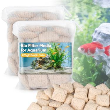 Imagem de Sukh Meio de filtro biológico de cerâmica - 425 g para filtragem biológica de aquário, compatível com filtros HOB, vasilha, reservatório e lago, anéis de cerâmica de alta superfície com 2 sacos de