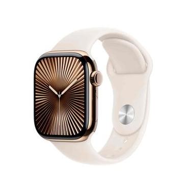 Imagem de Apple Watch Series 10 (GPS + Cellular 46 mm) Caixa de Alumínio Ouro Rosa, Pulseira Esportiva Blush Clara M/G