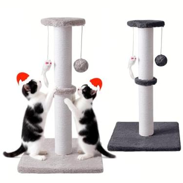 Imagem de Pacote com 2 postes para arranhar gatos, resistente e mais grosso, corda de sisal com bola pendurada e poste para arranhar ratos para gatos internos e adultos