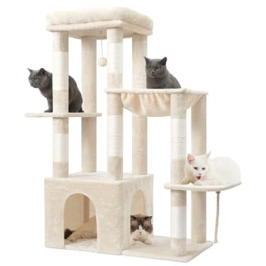 Imagem de Heybly Árvore de gato resistente, torre para gatos grandes e adultos, condomínio para gatos altos com rodapé extragrande, móveis de pelúcia de vários níveis com postes para arranhar, rede, bolas de