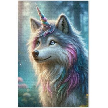 Imagem de Quebra-cabeças engraçados de lobo de unicórnio 500 peças para adultos, decoração de casa, arte, quebra-cabeças divertidos, presentes para jogo de elefante branco