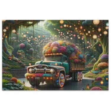 Imagem de Quebra-cabeça floral fantasia caminhão jardim 500 peças para adultos jogo engraçado presentes Prime Puzzles pintura colorida decoração