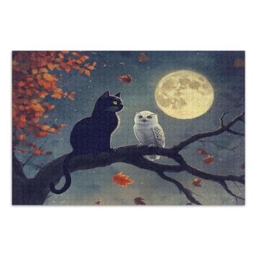 Imagem de Quebra-cabeças exclusivos de gato preto coruja branca com letras nas costas 1000 peças para adultos