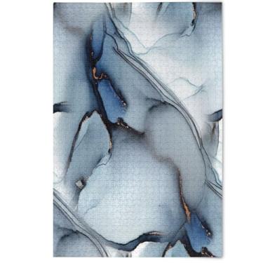 Imagem de Quebra-cabeça adulto azul mármore com veias abstratas 1000 peças arte de paisagem arte divertida quebra-cabeças adultos família amantes presentes, 1000 peças, 75 x 50 cm
