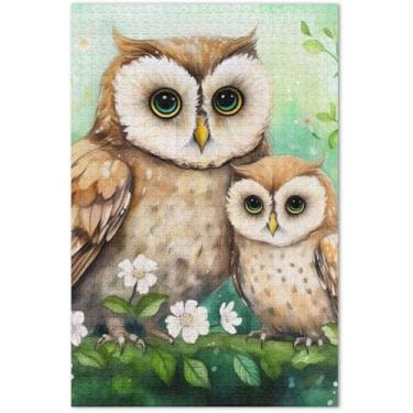 Imagem de Quebra-cabeça floral de corujas fofas, 1000 peças, presentes de jogo para adultos, amigos, família, quebra-cabeça colorido, arte de pintura animal, 75 x 40 cm