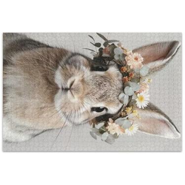 Imagem de Quebra-cabeça fofo coelho coelho flores para adultos 1000 peças natureza decoração de casa arte divertido quebra-cabeça elefante branco