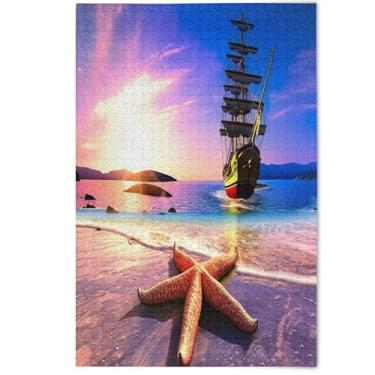 Imagem de Watercolor Starfish Beach Ship Jigsaw Puzzles 1000 Piece for Adults, White Elephant Party Gifts Cool Creative Puzzles Cartoon Animal Art, 1000 Pieces, 29.5" x 19.7"