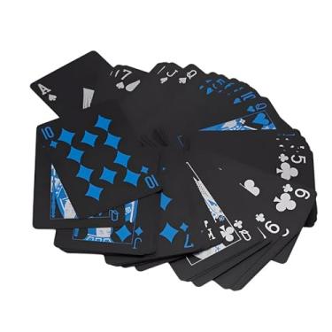 Imagem de Baralho Black Poker, 54 Cartas, Plástico com Folha Dourada, Resistente à Água, Preto, para Jogos de Poker