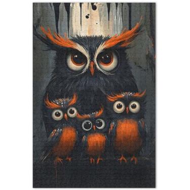 Imagem de Quebra-cabeça com estampa de pássaros da família coruja 1000 peças para adultos arte floral animal quebra-cabeça rígido engraçado, 75 x 40 cm