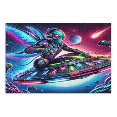 Imagem de Alien Riding UFO as Game Puzzles de 500 peças para adultos, quebra-cabeças para adultos com letras nas costas