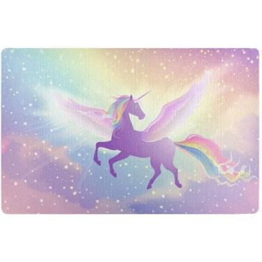 Imagem de TSENQUE Tapete personalizado de unicórnio majestoso arco-íris outono bonito decoração de varanda frontal tapete de entrada externa tapetes de entrada interna 81,3 cm x 50,8 cm