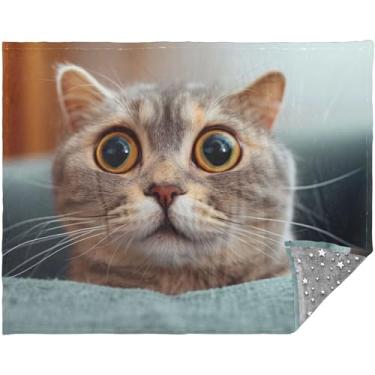 Imagem de TSENQUE Cobertores e mantas personalizadas com estampa de gatinho engraçado e quente para inverno flanela xadrez 177,8 cm x 139,7 cm