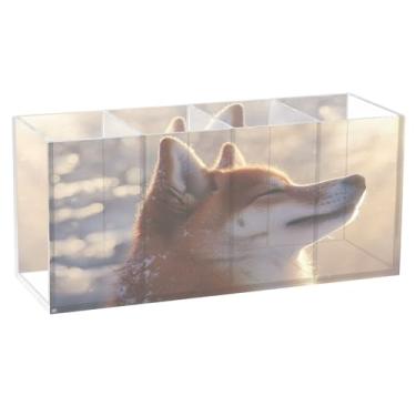 Imagem de TSENQUE Porta-lápis divertido personalizado fofo para mesa Happy Shiba Inu Snowy Moment Marker Art Caddy Suporte de pincel de acrílico copo de caneta