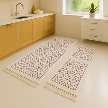 Imagem de Kit 3 Tapetes para Cozinha Algodão e Poliéster Passadeira Decorativa Macia Antiderrapante Uso Diário (Luxo Abstrato Terracota)