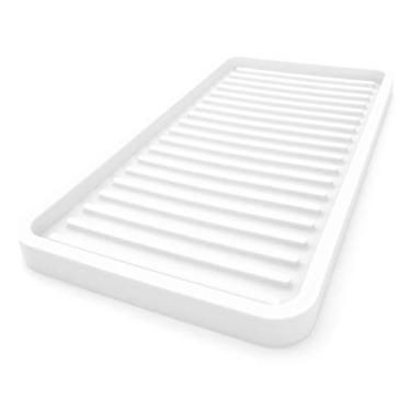 Imagem de Happitasa Bandeja organizadora de pia de cozinha de silicone, suporte de esponja e protetor de bancada | Saboneteira e bandeja dispensadora de banheiro e cozinha (branca, 25,4 x 13,3 cm)