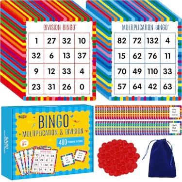 Imagem de SpriteGru Multiplication & Division Bingo Game, 480 Math Problems, 2 Educational Math Board Game for Kindergarten and Preschool Kids 4-8, Perfect for Classroom & at Home (Up to 25 Players)