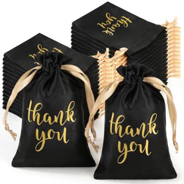 Imagem de Meyeyaia 100 peças de sacos de presente de cetim Thank You com cordão, 10 x 15 cm, joias de doces para casamento, chá de panela, chá de bebê, bolsa de lembrancinha com cordão para festa de aniversário