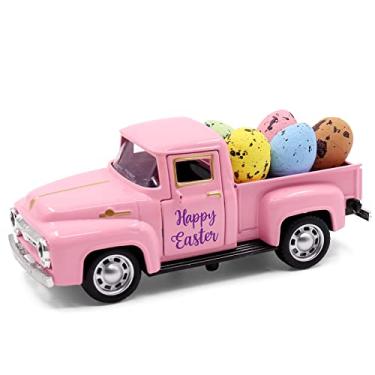 Imagem de Huray Rayho Caminhão de Páscoa com Ovos Metal Rosa Vintage Fazenda Pickup Casa de Fazenda Bandeja em Camadas Decoração Casa Cozinha Prateleira de Cornija Feliz Primavera Mini Decorações de Caminhão Diecast