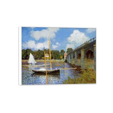Imagem de BMZFYBS Claude Monet Famosas Impressões em Tela de Parede Prontas para Pendurar Ponte em Argenteuil-Quadro Branco para Decoração de Sala de Estar 90 x 117 cm 35 x 46 pol