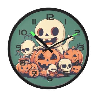 Imagem de CEBUGI Relógio de parede com luz noturna de 30,5 cm que brilha no escuro com sensor de voz, lindos relógios de parede Boo Pumpkins operados a bateria para decoração de quarto e sala de estar