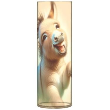 Imagem de Vaso cilíndrico vaso de flores fofo burro animal bege vasos e vasos de plástico personalizado decoração de banheiro estética, 30 cm x 9,9 cm