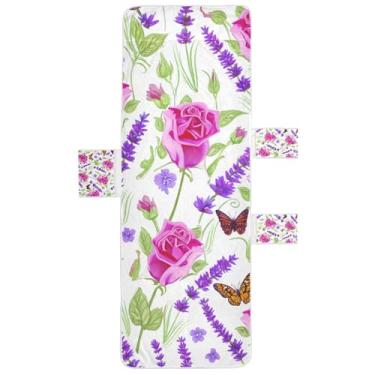 Imagem de Lavanda floral primavera borboletas chaise lounge cadeira toalhas capa de praia toalhas de cadeira de praia com bolso superior ajustado gramado espreguiçadeira de praia 85 x 76 centímetros
