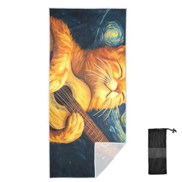 Imagem de Toalha de banho azul celeste de guitarra gato, tamanho P, toalhas de praia infantis, toalhas de praia resistentes à areia