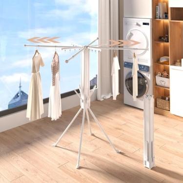 Imagem de cjc Rack de secagem de roupas dobrável, suporte para roupas, usado em ambientes internos, varandas, externos, 4 varas de secagem retráteis + 4 suportes de sapatos + 4 clipes de meia com 16 clipes