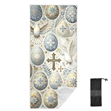 Imagem de Joitme Toalha de banho infantil azul pomba ovo de Páscoa, 76 x 152 cm, toalhas de praia para festa de verão, toalhas de secagem rápida