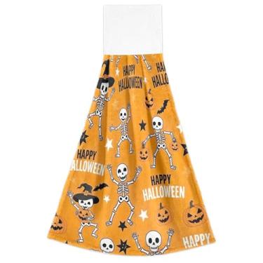 Imagem de Joitme Toalhas de mão com laço para pendurar esqueletos fofos crânio Halloween conjunto de 2 toalhas de banheiro, decoração de cozinha moderna e macia absorvente, 46 x 35 centímetros