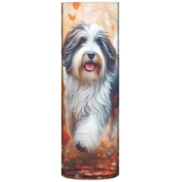 Imagem de Vaso cilíndrico de outono com estampa de cachorro fofo para flores, vasos altos de plástico personalizados, estampa fofa, decoração de casa, sala de estar, 30 cm x 9,9 cm
