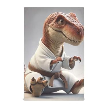 Imagem de Joisal Dinossauro Karatê Engraçado Bonito Mão Toalha de Chá Cozinha Conjunto de Toalha de Prato Decorativo para Secar Pratos Fino Secagem Rápida 45 x 71 cm, Pacote com 6