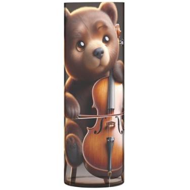 Imagem de Vasos cilíndricos de música de violoncelo de urso fofo para centros de mesa, vasos e plantadores de plástico personalizados, decoração estética floral exclusiva, 30 cm x 9,9 cm