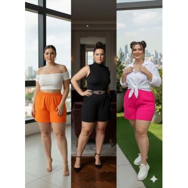 Imagem de Kit 3 Shorts/Bermudas Femininas de Tecido Duna Plus Size- Cores Sortid