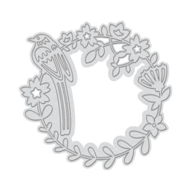 Imagem de 1 estêncil de matriz de corte de aço carbono, guirlanda de cor platina fosca com matriz de corte de padrão de pássaro para álbum de fotos faça você mesmo, cartão de papel decorativo em relevo, 9,4 x
