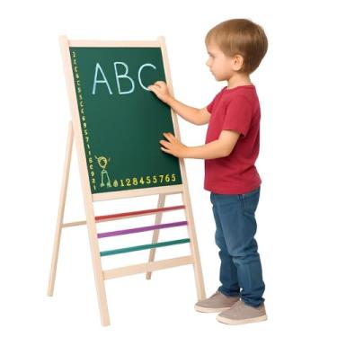 Imagem de Supertela Artefatos de Madeira - Lousa Infantil Quadro Educativo Pedagógico - Contador Ábaco, alfabeto e números impressos - Quadro 60x45 cm - Altura aberto 1 metro