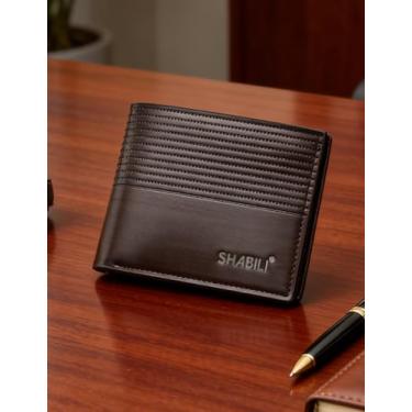 Imagem de Carteira masculina dobrável de couro curta, carteira fina minimalista empresarial (café escuro)