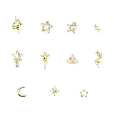 Imagem de Pingentes De Unha Dourados 150 Peças, Joias De Unha 3D Estrela Planeta