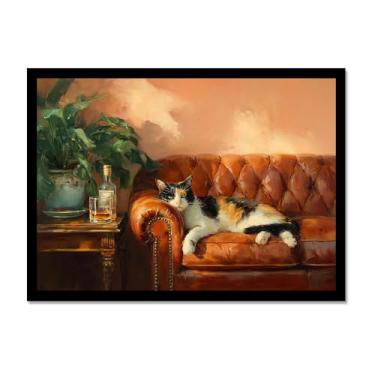 Imagem de Gato preto com Martini impressão de arte fofo gato peculiar coquetel bar decoração moderna casa cozinha arte de parede pintura em tela pôster estética (SKU8,16x24") (40 x 60 cm), moldura preta para