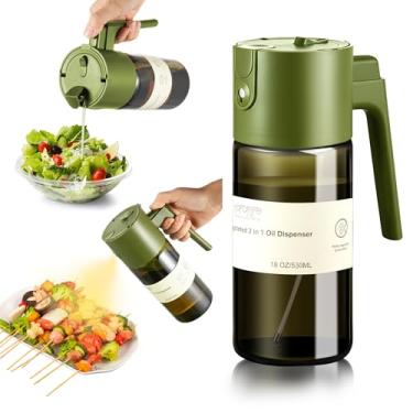 Imagem de hoforife Garrafa dispensadora de azeite de oliva 2 em 1 de 450 ml para utensílios de cozinha, pulverizador de azeite de oliva para cozinhar (bloqueio claro, verde claro)