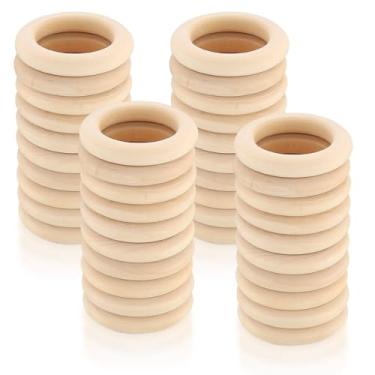 Imagem de Anéis de madeira sem pintura de 35 mm, argolas de madeira natural para macramê e suprimentos de fabricação de joias DIY, kits de artesanato para conectores pendentes (tamanho: 35 mm 60 peças)
