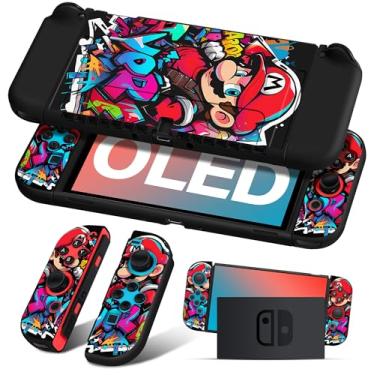 Imagem de Besoar Cute Cartoon for Nintendo Switch OLED Case Anime Design - Kawaii Fun Funny Fashion Soft Slim Protective Dockable Joycon Shell Cover for Kids Boys Teens Girls for Switch OLED 2021, Black