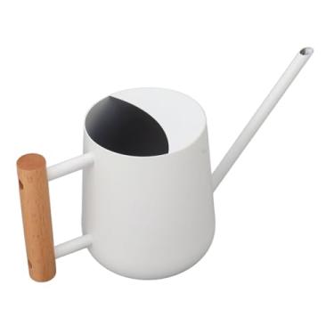 Imagem de Domary Regador de Flores Elegante Em Aço Inoxidável, Bico Longo, Alça de Madeira para Jardim e Plantas Interior, Capacidade 900ml (Branco)