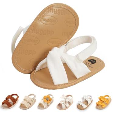 Imagem de Ohwawadi Sandálias para bebês meninos meninas sola macia verão vestido de casamento sapatos rasos sandália praia recém-nascido berço sapatos primeiros andadores, A09/branco, 12-18 Meses