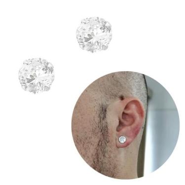 Imagem de Par Brinco Prata 925 Legítima Pedra Zircônia 8mm Masculino - Morganitt