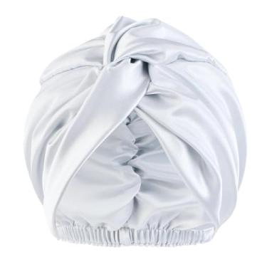 Imagem de Touca de banho para mulheres, cabelo de cetim de seda para toucas de dormir reutilizáveis, à prova d'água, cacheado, grande kitsch (bege, tamanho único)