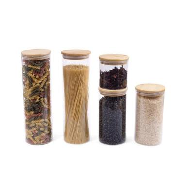 Imagem de Kit Potes de Mantimentos 2000/1100/500ml Tampa Bambu - 5pçs Oikos, U, 