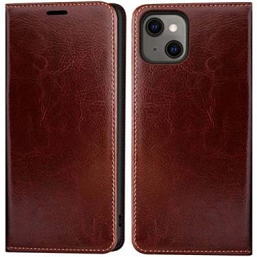Imagem de GANYUU Couro [TPU Inner Shell] Capa de telefone flip, para Apple iPhone 14 Plus capa 6,7 polegadas 2022 Folio Stand Cover Wallet [porta-cartão] coldre (cor: marrom)