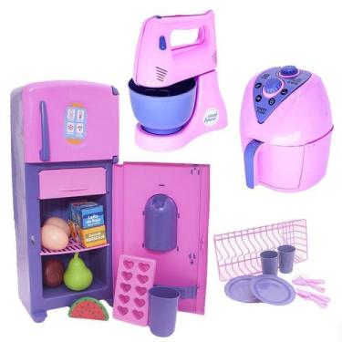 Imagem de Brinquedo Menina Cozinha Geladeira Comida Eletro Prato 22pç - CLICKCOM